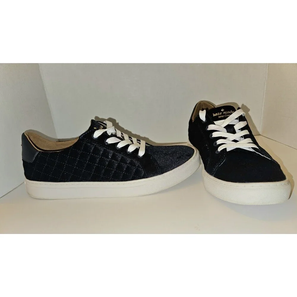 Woman’s Shoe Kate Spade Navy Blue Velvet Size 7.5 Style Fleet,Gold Embellishment